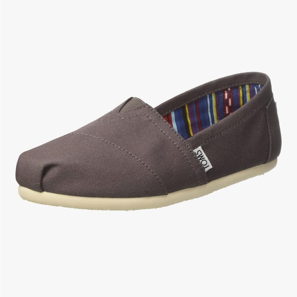 TOMS NWT Women's Espadrille Brown Loafer Flat in Ash Canvas Stripes Size 8
